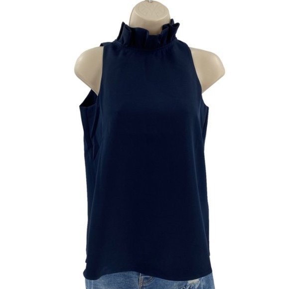 Tuckernuck | NEW Navy Mason Preppy Ruffle Collar Bow Tie Top Size XS - Picture 4 of 11